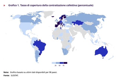 Grafico tasso copertura contrattazione nel mondo
